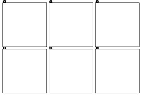 6 stickers · Black · Numbered transparent square frame overlay
