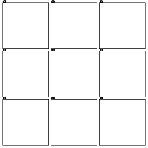 9 stickers · Black · Numbered transparent square frame overlay